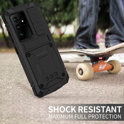 Pour Samsung Galaxy S21 Ultra 5G R-JUST Coque de protection antichoc, étanche à la poussière en métal + silicone avec support (noir)