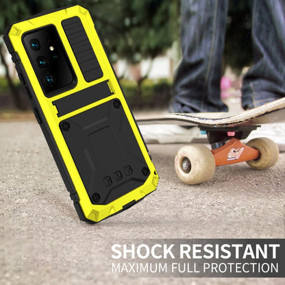 For Samsung Galaxy S21 Ultra 5G R-JUST Shockproof Waterproof Dust-proof Metal + Silicone Protective Case with Holder(Yellow)