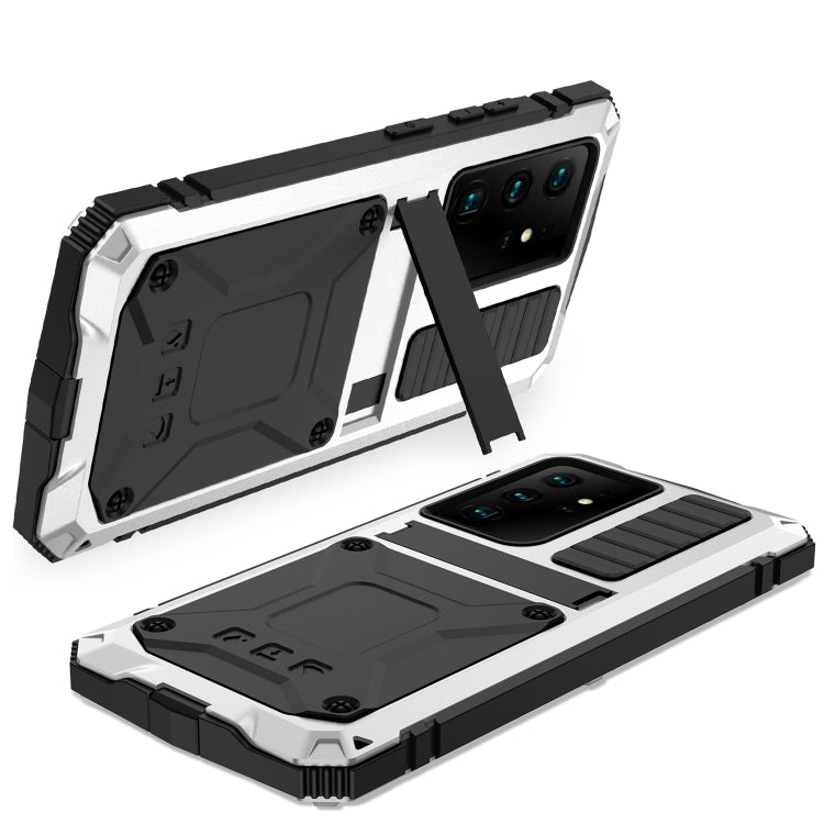 For Samsung Galaxy S21 Ultra 5G R-JUST Shockproof Waterproof Dust-proof Metal + Silicone Protective Case with Holder(Silver)