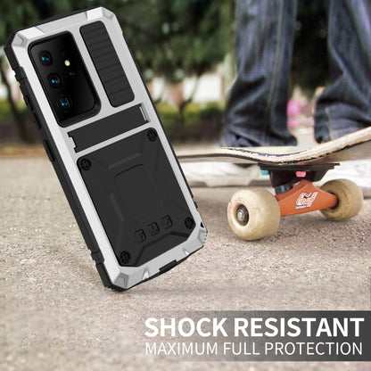 For Samsung Galaxy S21 Ultra 5G R-JUST Shockproof Waterproof Dust-proof Metal + Silicone Protective Case with Holder(Silver)
