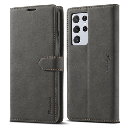 For Samsung Galaxy S21 Ultra 5G Forwenw F1 Series Matte Strong Magnetism Horizontal Flip Leather Case with Holder & Card Slots & Wallet & Photo Frame(Black)