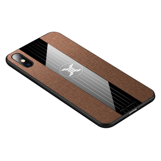 For iPhone XS Max XINLI Stitching Cloth Texture Shockproof TPU Protective Case(Brown)