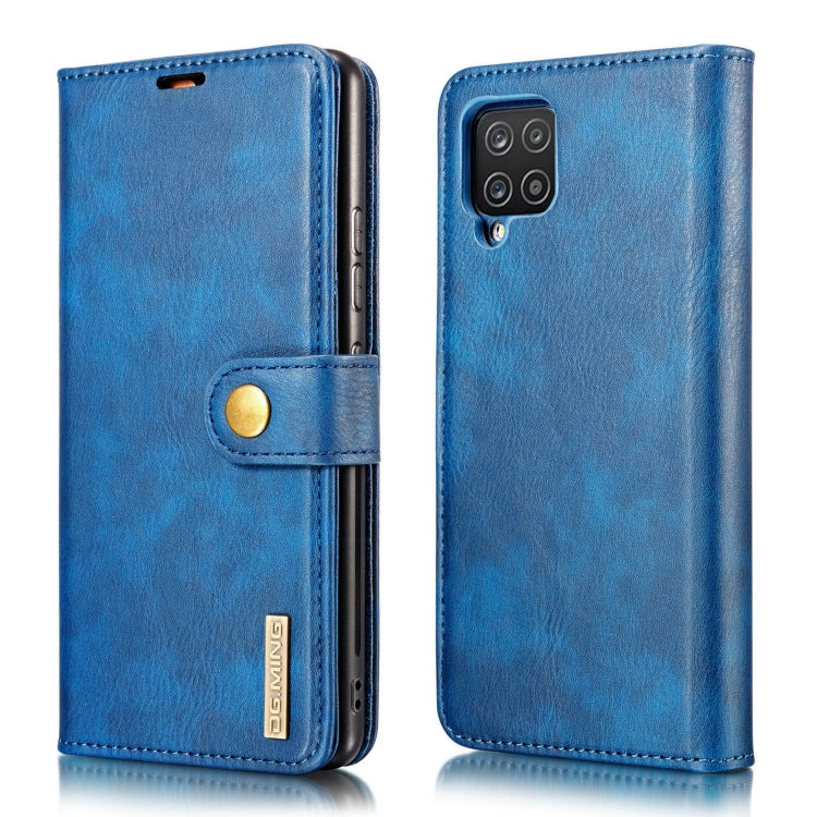 For Samsung Galaxy A12 DG.MING Crazy Horse Texture Flip Detachable Magnetic Leather Case with Holder & Card Slots & Wallet(Blue)