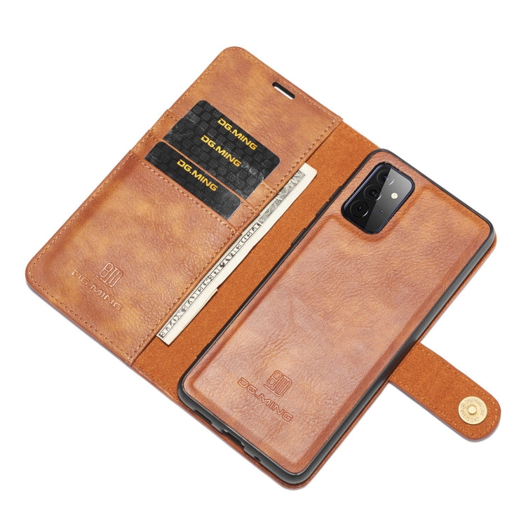 For Samsung Galaxy A72 5G / 4G DG.MING Crazy Horse Texture Flip Detachable Magnetic Leather Case with Holder & Card Slots & Wallet(Brown)