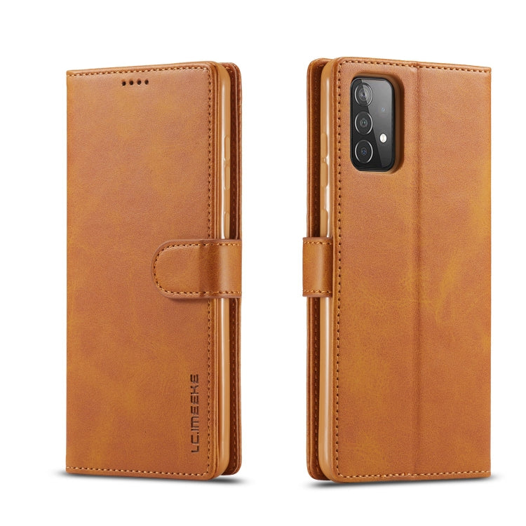 For Samsung Galaxy A52 5G / 4G LC.IMEEKE Calf Texture Horizontal Flip Leather Case with Holder & Card Slots & Wallet(Yellow)