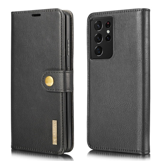 Pour Samsung Galaxy S21 Ultra 5G DG.MING Étui en cuir magnétique détachable avec texture Crazy Horse, support et fentes pour cartes et portefeuille (noir)