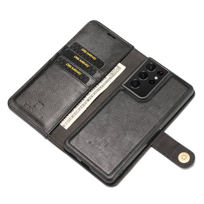 For Samsung Galaxy S21 Ultra 5G DG.MING Crazy Horse Texture Flip Detachable Magnetic Leather Case with Holder & Card Slots & Wallet(Black)
