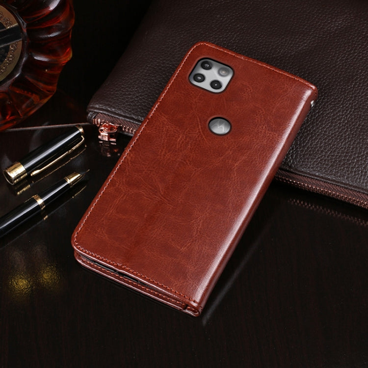 Pour Motorola Moto One 5G Ace Étui en cuir à rabat horizontal idewei texture cheval fou avec support, fentes pour cartes et portefeuille (Bleu Ciel)