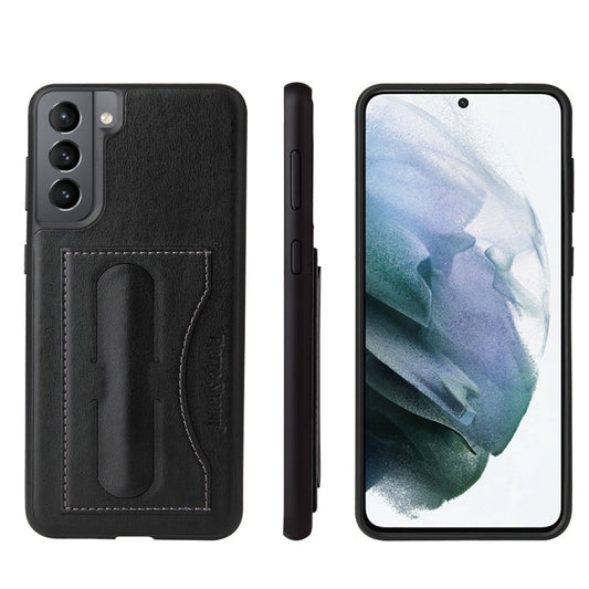 For Samsung Galaxy S21+ 5G Fierre Shann Full Coverage Protective Leather Case with Holder & Card Slot(Black)