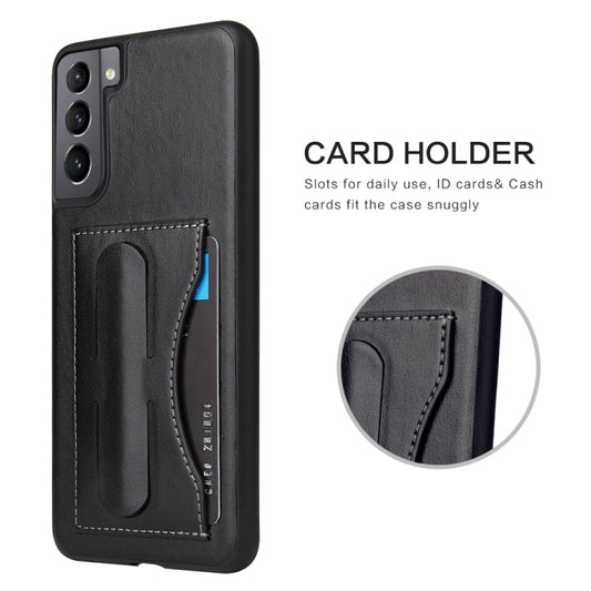 For Samsung Galaxy S21+ 5G Fierre Shann Full Coverage Protective Leather Case with Holder & Card Slot(Black)