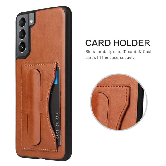 Pour Samsung Galaxy S21+ 5G Fierre Shann Étui en cuir de protection intégrale avec support et fente pour cartes (Marron)