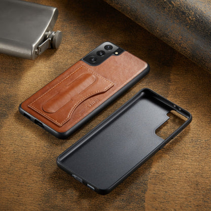 For Samsung Galaxy S21+ 5G Fierre Shann Full Coverage Protective Leather Case with Holder & Card Slot(Brown)