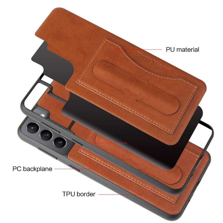 For Samsung Galaxy S21+ 5G Fierre Shann Full Coverage Protective Leather Case with Holder & Card Slot(Brown)