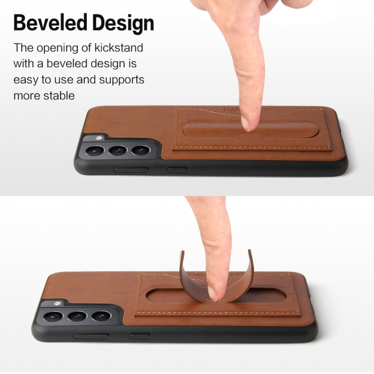For Samsung Galaxy S21+ 5G Fierre Shann Full Coverage Protective Leather Case with Holder & Card Slot(Brown)