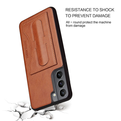 For Samsung Galaxy S21+ 5G Fierre Shann Full Coverage Protective Leather Case with Holder & Card Slot(Brown)