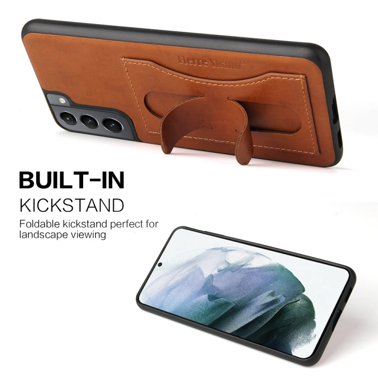 For Samsung Galaxy S21+ 5G Fierre Shann Full Coverage Protective Leather Case with Holder & Card Slot(Brown)