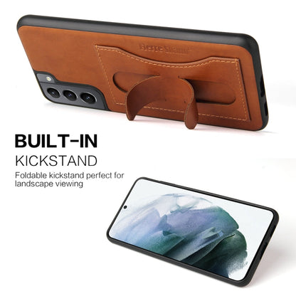 For Samsung Galaxy S21+ 5G Fierre Shann Full Coverage Protective Leather Case with Holder & Card Slot(Brown)