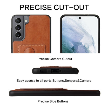 For Samsung Galaxy S21+ 5G Fierre Shann Full Coverage Protective Leather Case with Holder & Card Slot(Brown)