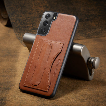 For Samsung Galaxy S21+ 5G Fierre Shann Full Coverage Protective Leather Case with Holder & Card Slot(Brown)