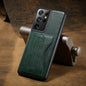 For Samsung Galaxy S21 Ultra 5G Fierre Shann Full Coverage Protective Leather Case with Holder & Card Slot(Green)