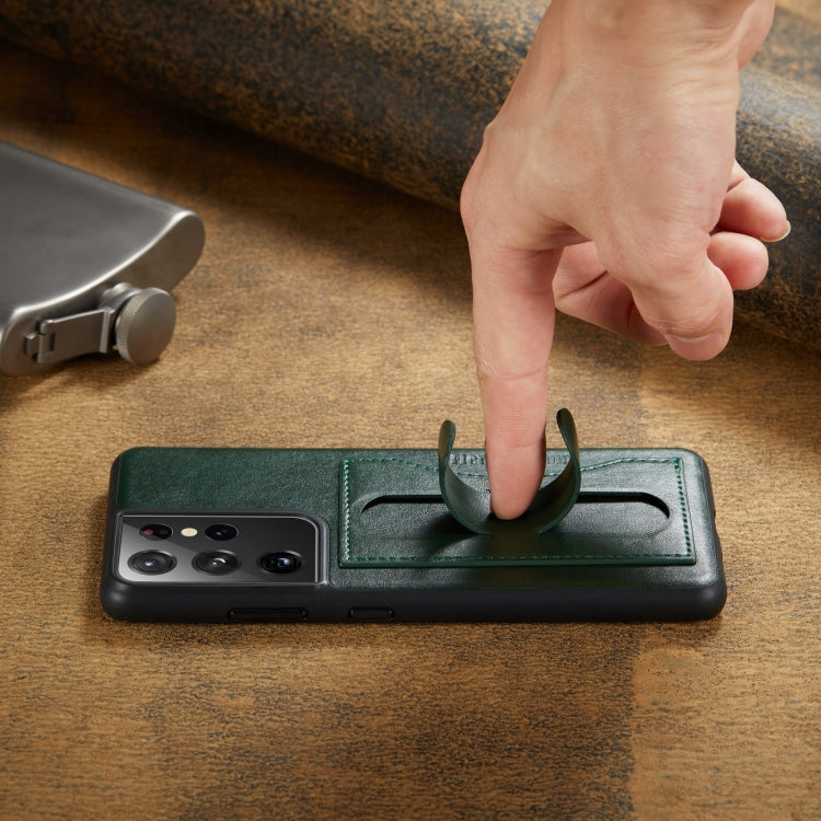 For Samsung Galaxy S21 Ultra 5G Fierre Shann Full Coverage Protective Leather Case with Holder & Card Slot(Green)