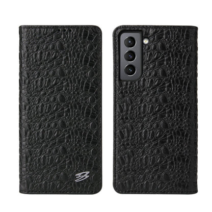 For Samsung Galaxy S21+ 5G Fierre Shann Crocodile Texture Magnetic Horizontal Flip Genuine Leather Case with Holder & Card Slot(Black)