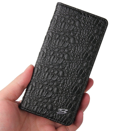 For Samsung Galaxy S21+ 5G Fierre Shann Crocodile Texture Magnetic Horizontal Flip Genuine Leather Case with Holder & Card Slot(Black)
