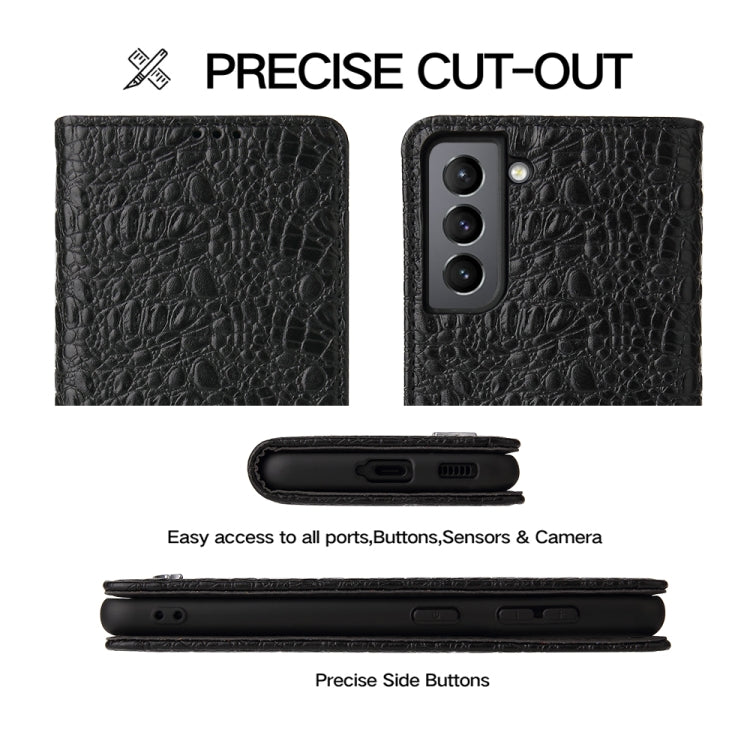 For Samsung Galaxy S21+ 5G Fierre Shann Crocodile Texture Magnetic Horizontal Flip Genuine Leather Case with Holder & Card Slot(Black)