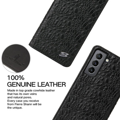 For Samsung Galaxy S21+ 5G Fierre Shann Crocodile Texture Magnetic Horizontal Flip Genuine Leather Case with Holder & Card Slot(Black)