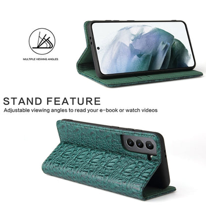 For Samsung Galaxy S21+ 5G Fierre Shann Crocodile Texture Magnetic Horizontal Flip Genuine Leather Case with Holder & Card Slot(Green)