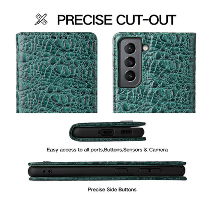 For Samsung Galaxy S21+ 5G Fierre Shann Crocodile Texture Magnetic Horizontal Flip Genuine Leather Case with Holder & Card Slot(Green)