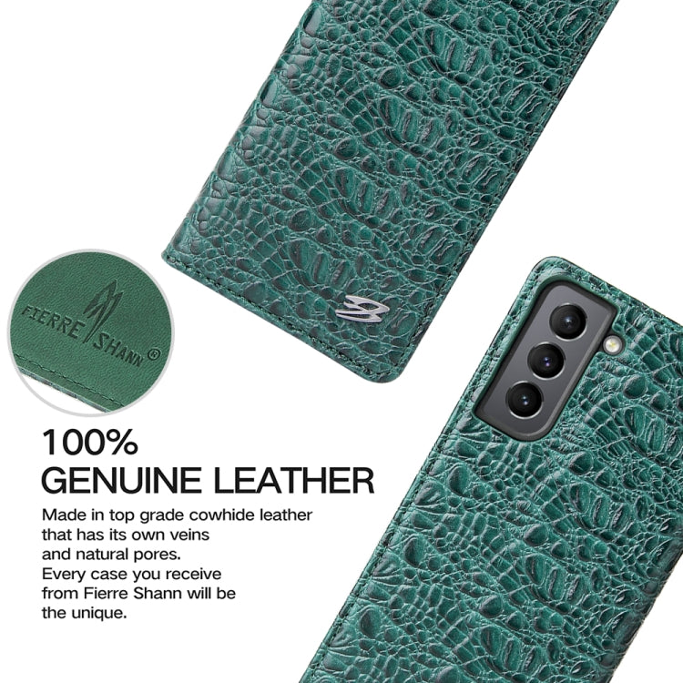For Samsung Galaxy S21+ 5G Fierre Shann Crocodile Texture Magnetic Horizontal Flip Genuine Leather Case with Holder & Card Slot(Green)