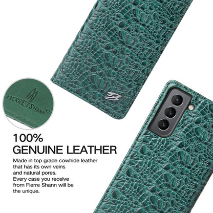 For Samsung Galaxy S21+ 5G Fierre Shann Crocodile Texture Magnetic Horizontal Flip Genuine Leather Case with Holder & Card Slot(Green)