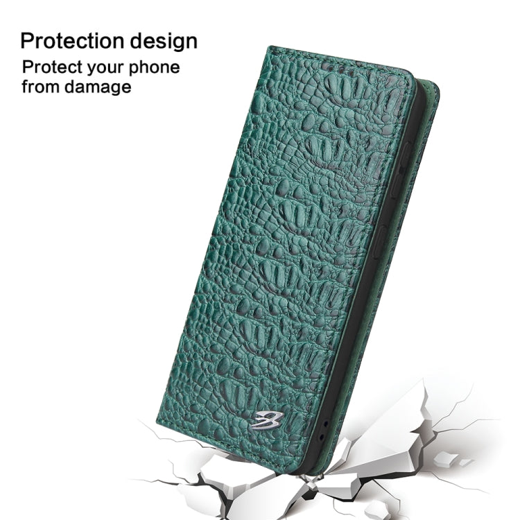 For Samsung Galaxy S21+ 5G Fierre Shann Crocodile Texture Magnetic Horizontal Flip Genuine Leather Case with Holder & Card Slot(Green)