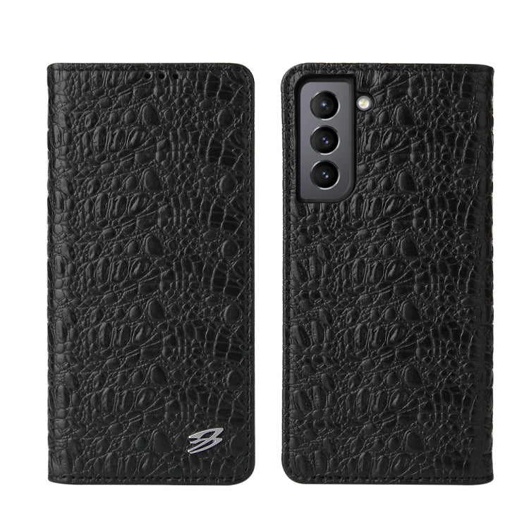 For Samsung Galaxy S21 Ultra 5G Fierre Shann Crocodile Texture Magnetic Horizontal Flip Genuine Leather Case with Holder & Card Slot(Black)