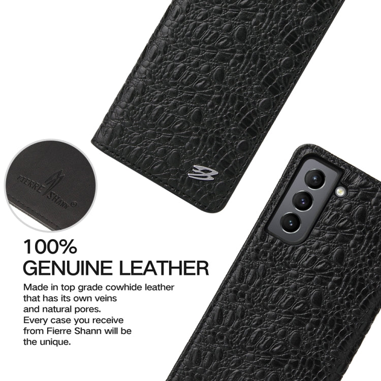 For Samsung Galaxy S21 Ultra 5G Fierre Shann Crocodile Texture Magnetic Horizontal Flip Genuine Leather Case with Holder & Card Slot(Black)