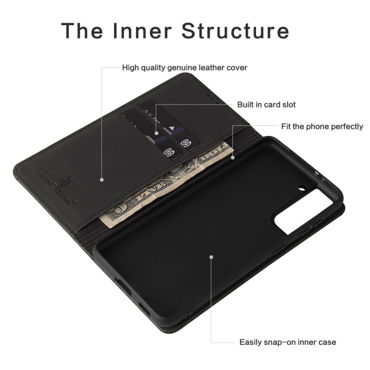 For Samsung Galaxy S21 Ultra 5G Fierre Shann Crocodile Texture Magnetic Horizontal Flip Genuine Leather Case with Holder & Card Slot(Black)