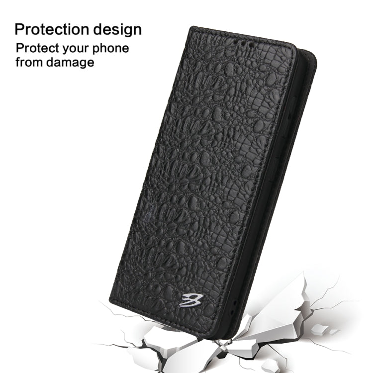 For Samsung Galaxy S21 Ultra 5G Fierre Shann Crocodile Texture Magnetic Horizontal Flip Genuine Leather Case with Holder & Card Slot(Black)