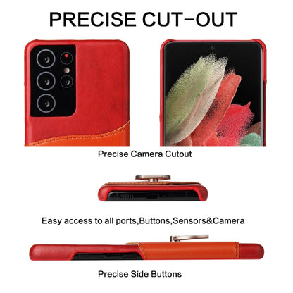 For Samsung Galaxy S21+ 5G Fierre Shann Oil Wax Texture Genuine Leather Back Cover Case with 360 Degree Rotation Holder & Card Slot(Red)