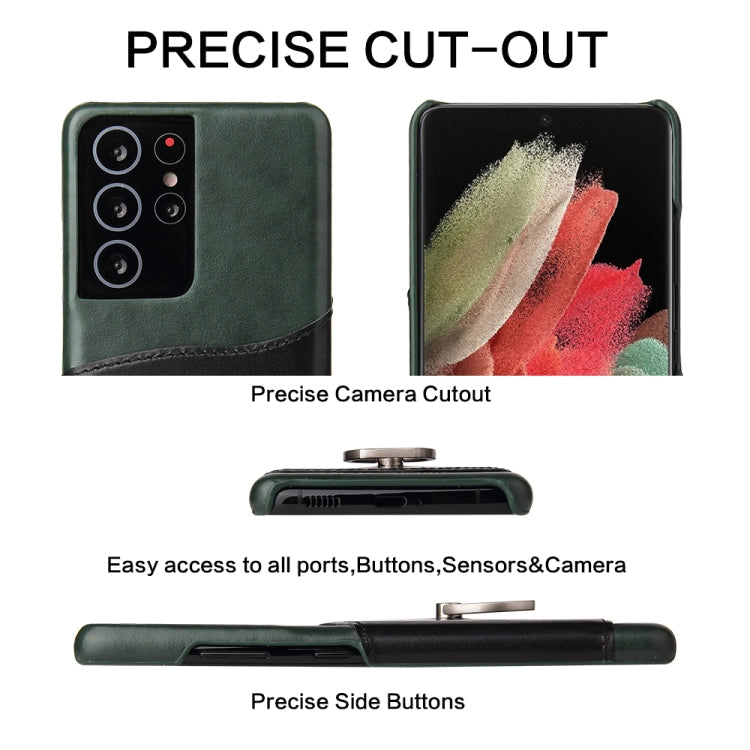 Pour Samsung Galaxy S21 Ultra 5G Étui en cuir véritable Fierre Shann à texture cirée avec support rotatif à 360 degrés et fente pour cartes (noir)