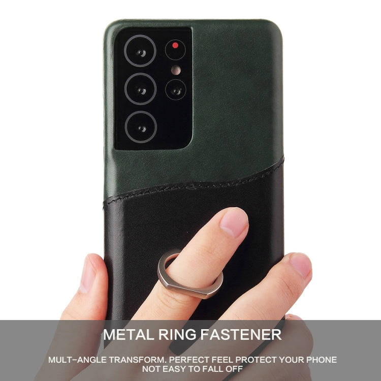 Pour Samsung Galaxy S21 Ultra 5G Étui en cuir véritable Fierre Shann à texture cirée avec support rotatif à 360 degrés et fente pour cartes (noir)