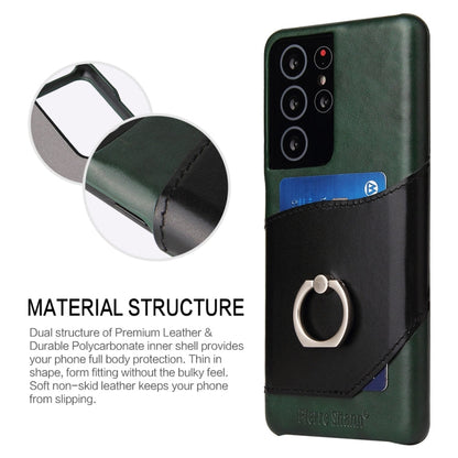 Pour Samsung Galaxy S21 Ultra 5G Étui en cuir véritable Fierre Shann à texture cirée avec support rotatif à 360 degrés et fente pour cartes (noir)