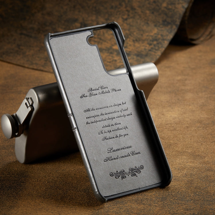 For Samsung Galaxy S21+ 5G Fierre Shann Oil Wax Texture Leather Back Cover Case(Grey)