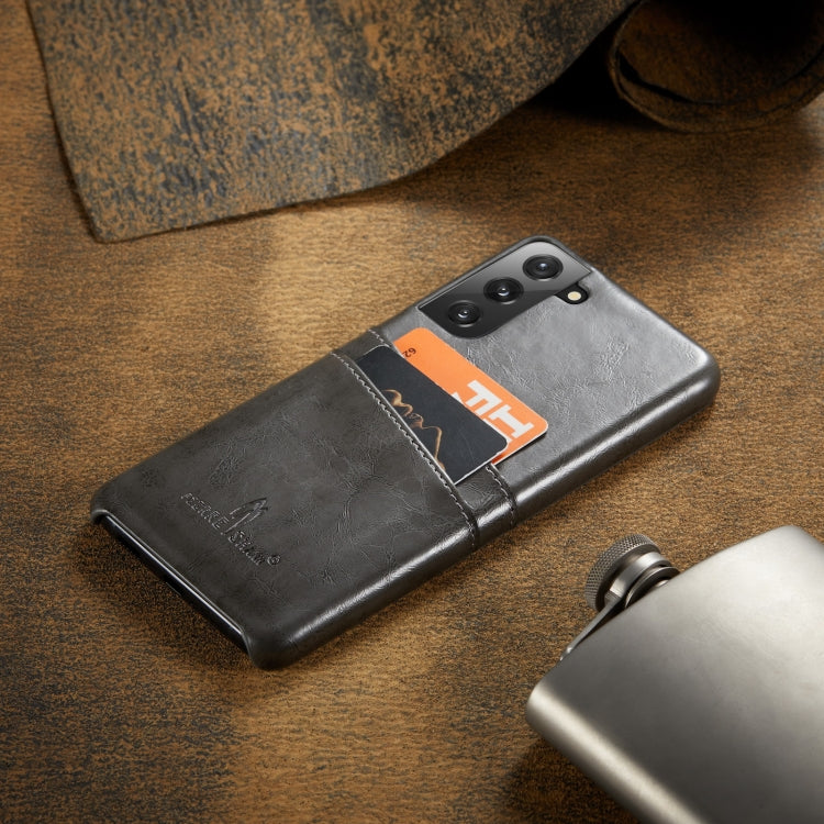 For Samsung Galaxy S21+ 5G Fierre Shann Oil Wax Texture Leather Back Cover Case(Grey)