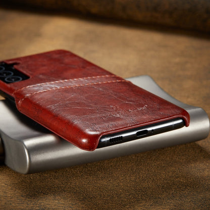 For Samsung Galaxy S21+ 5G Fierre Shann Oil Wax Texture Leather Back Cover Case(Grey)