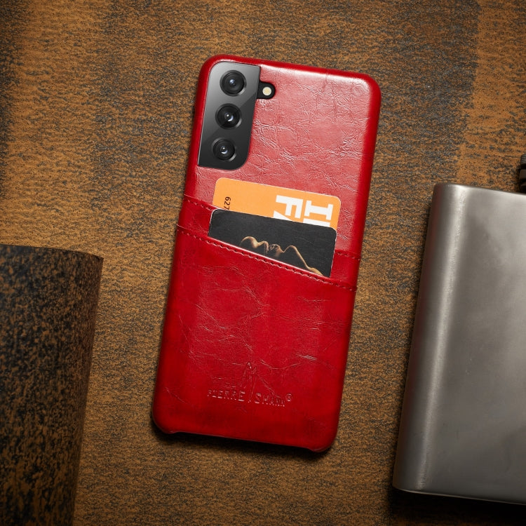 For Samsung Galaxy S21+ 5G Fierre Shann Oil Wax Texture Leather Back Cover Case(Red)