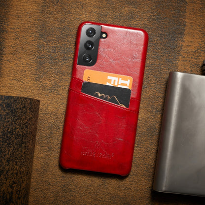 For Samsung Galaxy S21+ 5G Fierre Shann Oil Wax Texture Leather Back Cover Case(Red)