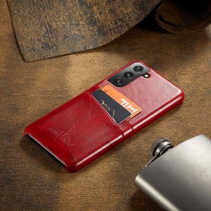 For Samsung Galaxy S21+ 5G Fierre Shann Oil Wax Texture Leather Back Cover Case(Red)
