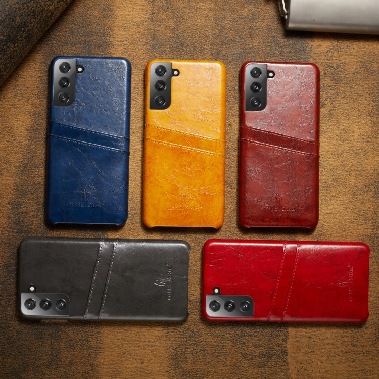 For Samsung Galaxy S21+ 5G Fierre Shann Oil Wax Texture Leather Back Cover Case(Red)