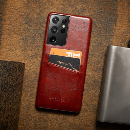 For Samsung Galaxy S21 Ultra 5G Fierre Shann Oil Wax Texture Leather Back Cover Case(Brown)